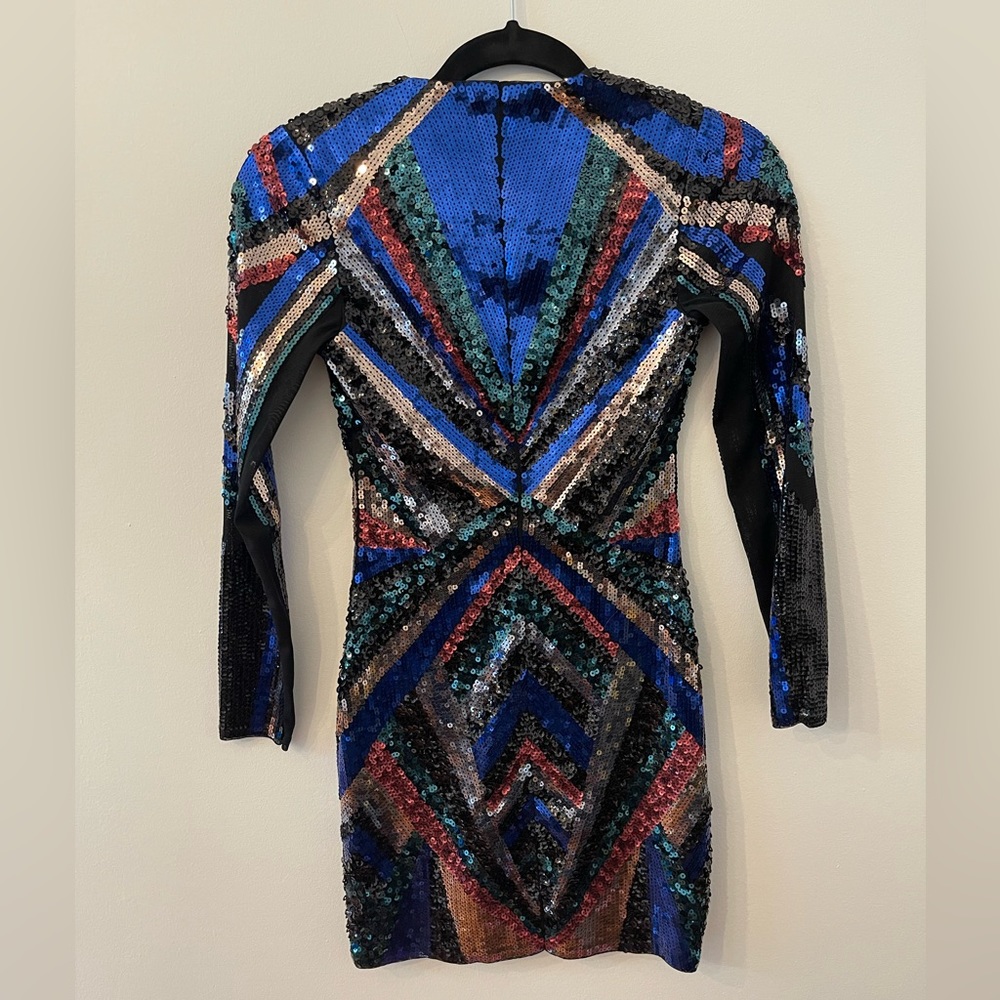 Express Sequin Rainbow Multi Color Sequin Dress S… - image 7